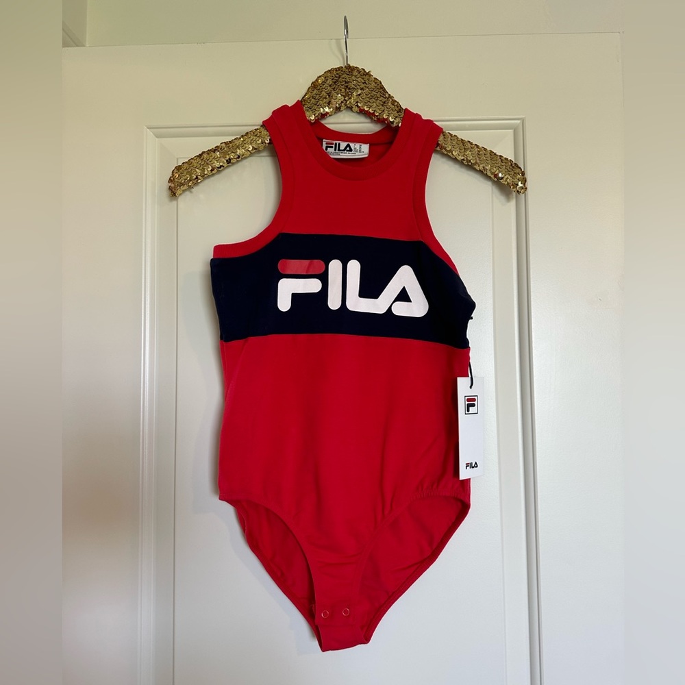 Red White and Blue Fila bodysuit